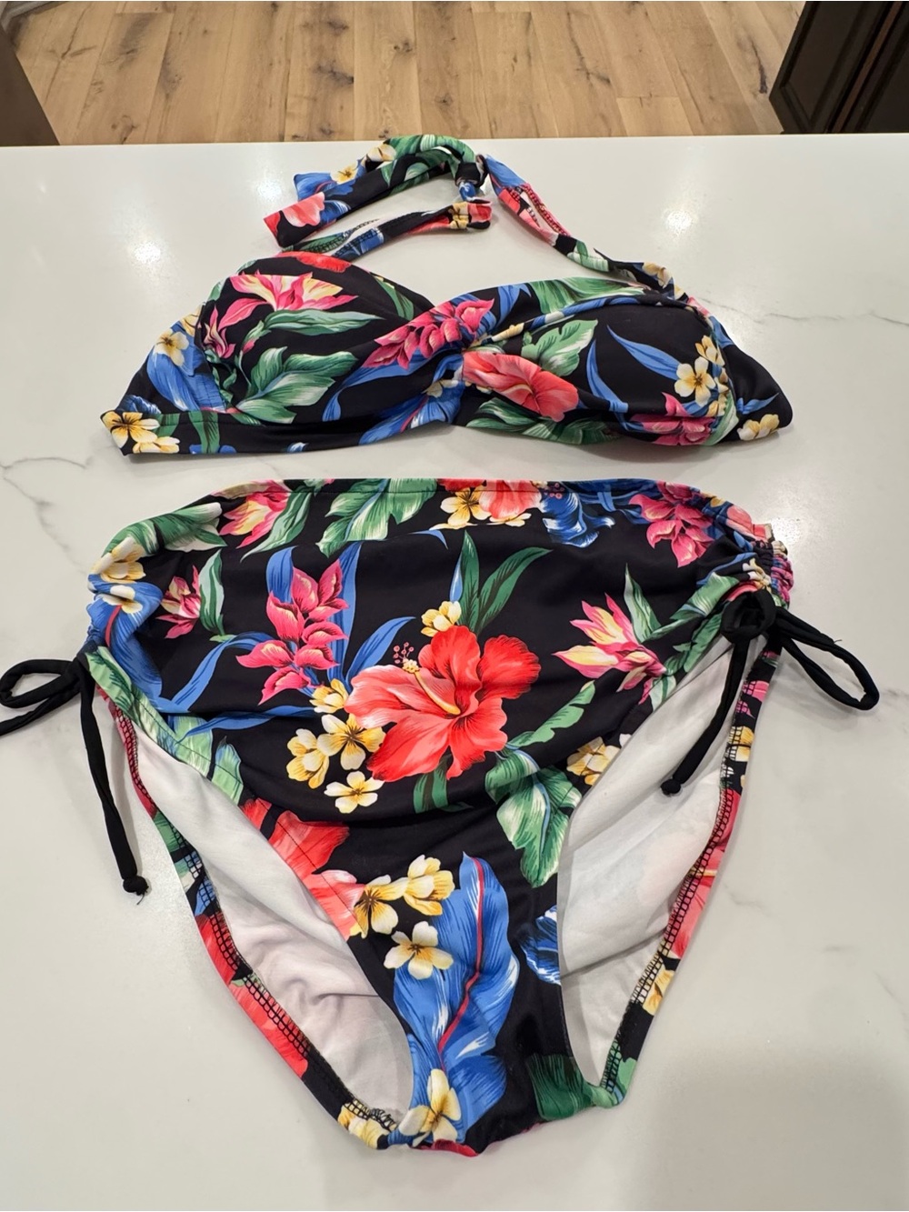 PREGO Tropical Floral maternity Bikini Set size S - Black Hawaiian Floral Print!